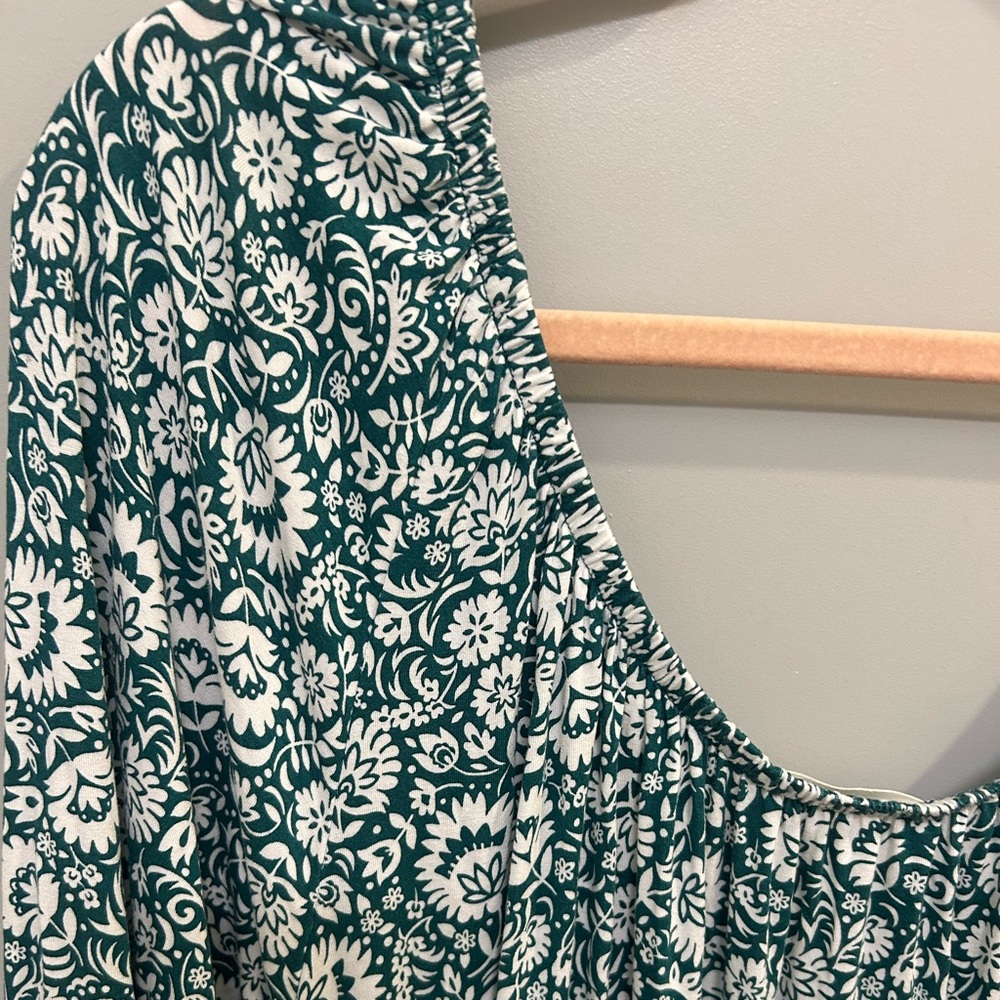 Boden Green White Scoop Neck Jersey Knit Dress Size 20-22L Floral EUC AD 1022 - Picture 9 of 9